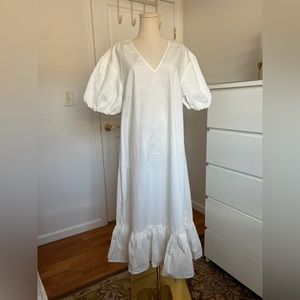 White Ruffle dress with puff sleeves